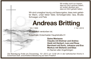 Traueranzeige von Andreas Britting von Pegnitz-Zeitung